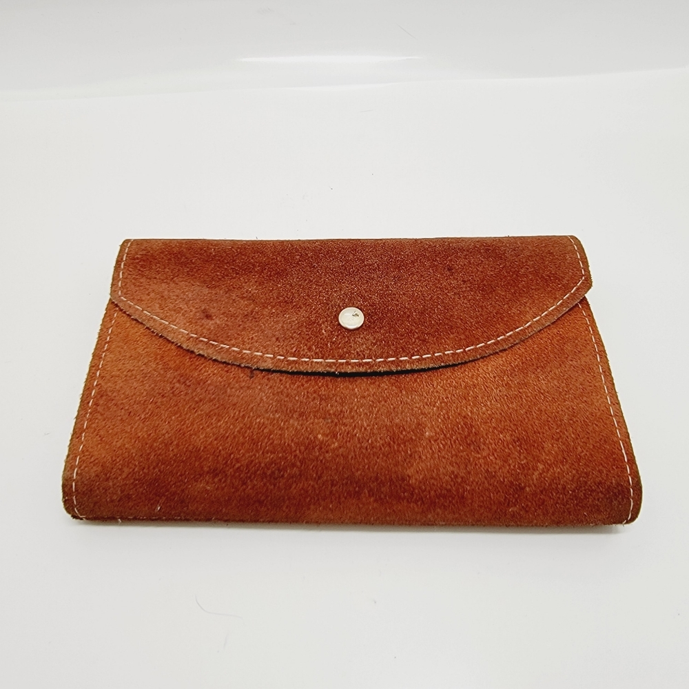 VINTAGE 70's Brasil Brown Suede Wallet CHECKBOOK HOLDER Snap Closure 7"×4"×1"